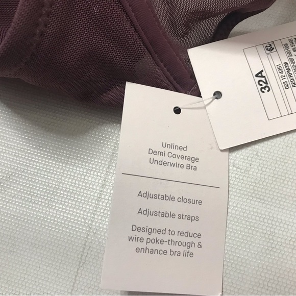 Auden Women's Sheer Mesh Unlined Demi Coverage Underwire Bra Size 32A Maroon Red - Picture 5 of 5